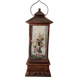 Textured Bronze Lantern Doves on Branch LED Metal Tabletop Christmas Water Snow